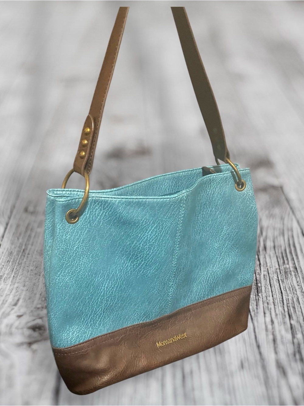 Montana West Turquoise & Brown Two-Tone Vegan Leather Hobo Shoulder Bag Boho